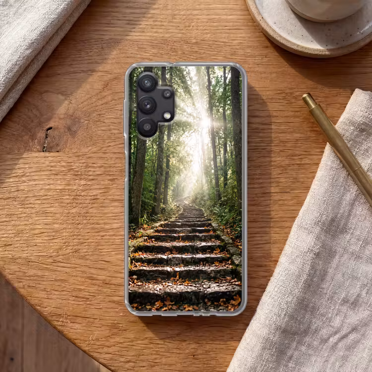 Stenen - Trap - Bos - Natuur Telefoonhoesje Samsung Galaxy A32 5G klein -sfeer1