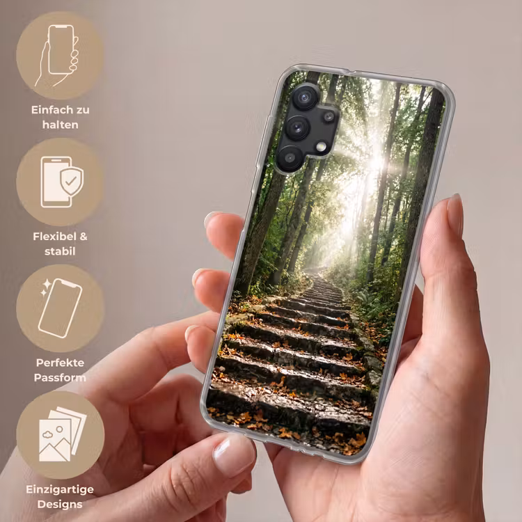 Stenen - Trap - Bos - Natuur Telefoonhoesje Samsung Galaxy A32 5G klein -sfeer3_DE