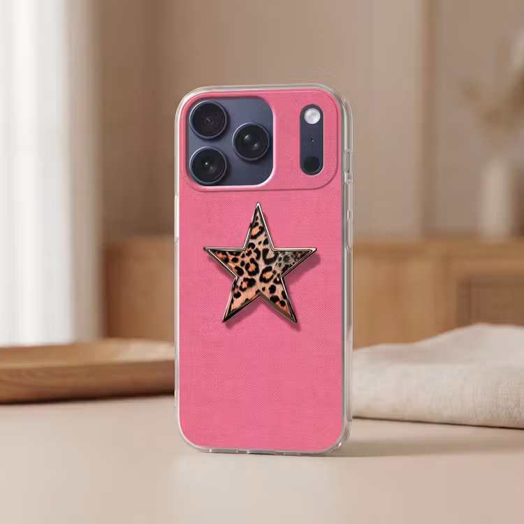 Ster - Luipaard - Print - Roze Telefoonhoesje iPhone 17 Pro klein -sfeer2