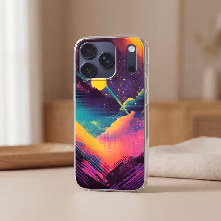 Sterren - Bergen - Kleurrijk Telefoonhoesje iPhone 17 Pro klein -sfeer2