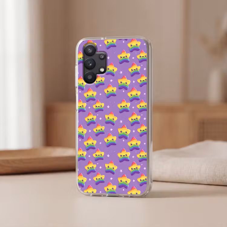 Sterren - Regenboog - Paars Telefoonhoesje Samsung Galaxy A32 5G klein 346 -sfeer2
