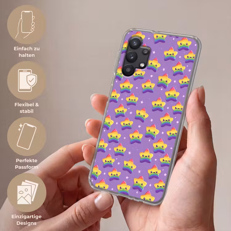 Sterren - Regenboog - Paars Telefoonhoesje Samsung Galaxy A32 5G klein 346 -sfeer3_DE