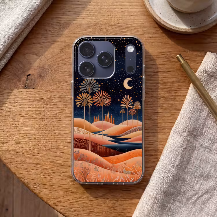 Sterrenhemel - Palmen - Rivier Telefoonhoesje iPhone 17 Pro klein -sfeer1
