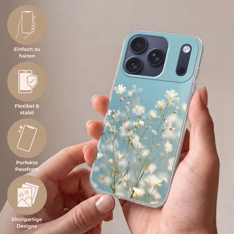 Stengels - Bloemen - Lucht - Wit Telefoonhoesje iPhone 17 Pro klein -sfeer3_DE