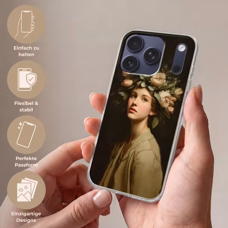 Bloemenstilte - Vrouw - Portret Telefoonhoesje iPhone 17 Pro klein -sfeer3_DE