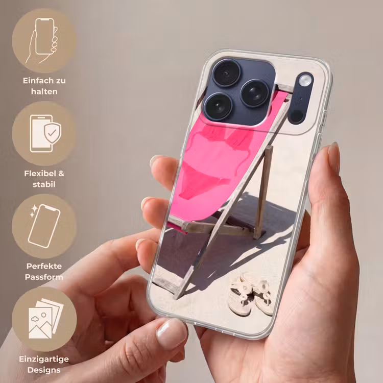 Strand - Ligstoel - Badkleding - Zomer - Roze Telefoonhoesje iPhone 17 Pro klein -sfeer3_DE