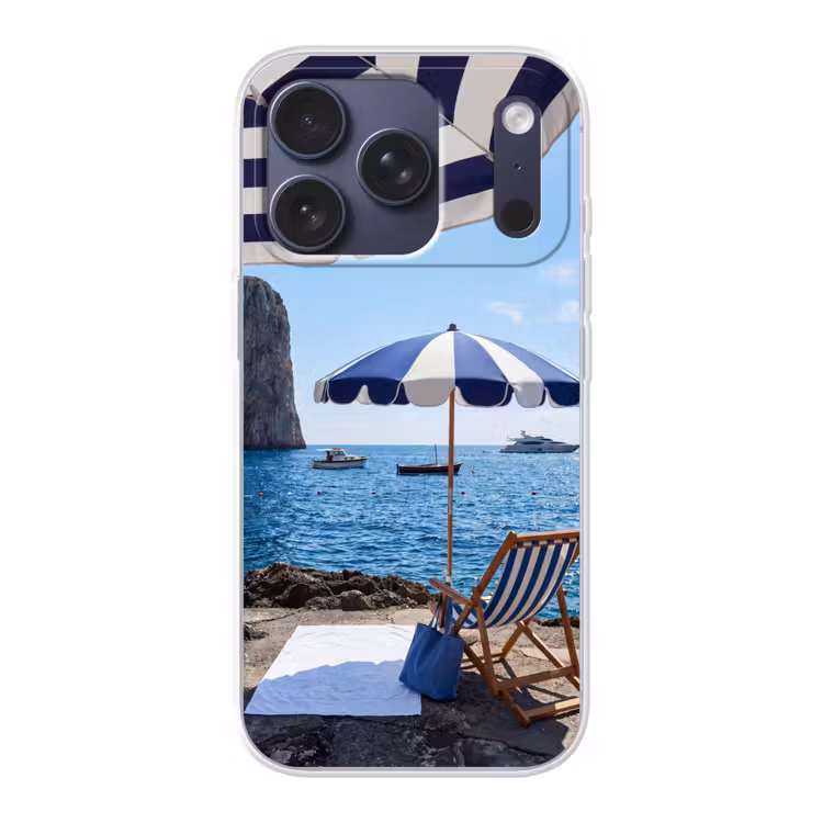 Strand - Ligstoel - Parasol - Zomer - Blauw Telefoonhoesje iPhone 17 Pro klein -3d