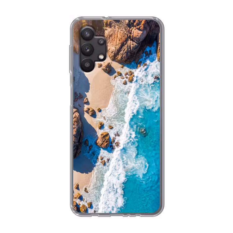 Strand - Zee - Rotsen - Natuur - Blauw Telefoonhoesje Samsung Galaxy A32 5G klein -3d