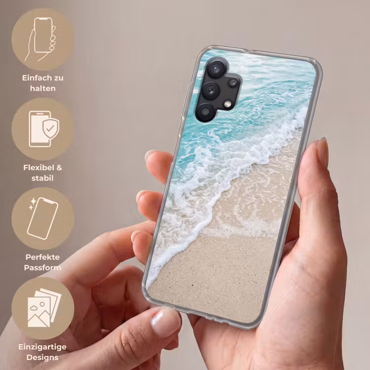 Strand - Zee - Golf - Natuur - Blauw Telefoonhoesje Samsung Galaxy A32 5G klein -sfeer3_DE