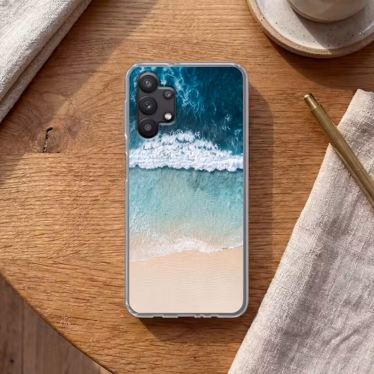 Strand - Zee - Golven - Natuur - Blauw Telefoonhoesje Samsung Galaxy A32 5G klein -sfeer1