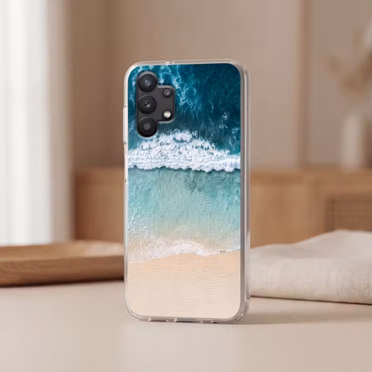 Strand - Zee - Golven - Natuur - Blauw Telefoonhoesje Samsung Galaxy A32 5G klein -sfeer2