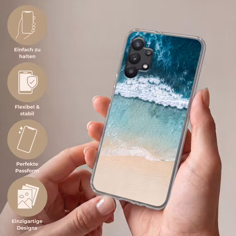 Strand - Zee - Golven - Natuur - Blauw Telefoonhoesje Samsung Galaxy A32 5G klein -sfeer3_DE