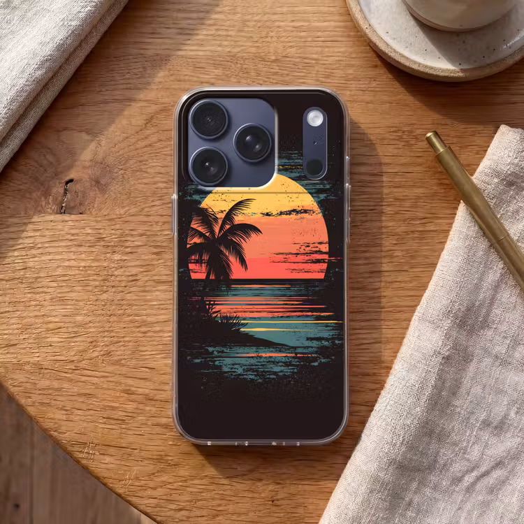Strand - Minimalistisch - Zon - Oranje Telefoonhoesje iPhone 17 Pro klein -sfeer1