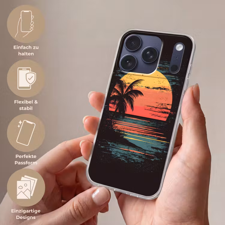 Strand - Minimalistisch - Zon - Oranje Telefoonhoesje iPhone 17 Pro klein -sfeer3_DE
