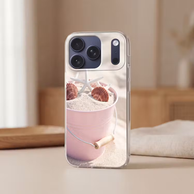 Strand - Schelpen - Zomer - Roze - Decoratie Telefoonhoesje iPhone 17 Pro klein -sfeer2