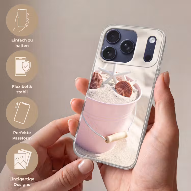 Strand - Schelpen - Zomer - Roze - Decoratie Telefoonhoesje iPhone 17 Pro klein -sfeer3_DE