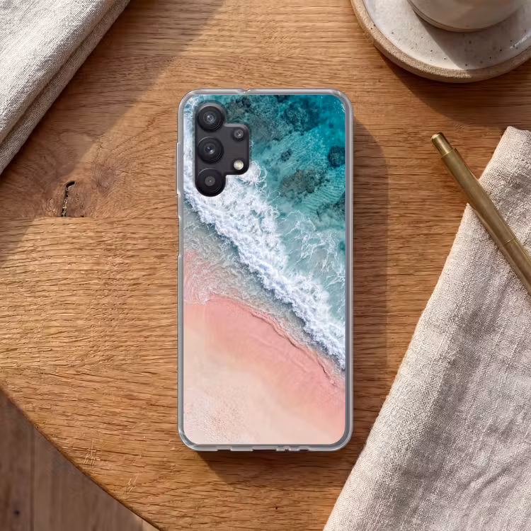 Strand - Oceaan - Golven - Roze Zand - Natuur Telefoonhoesje Samsung Galaxy A32 5G klein -sfeer1