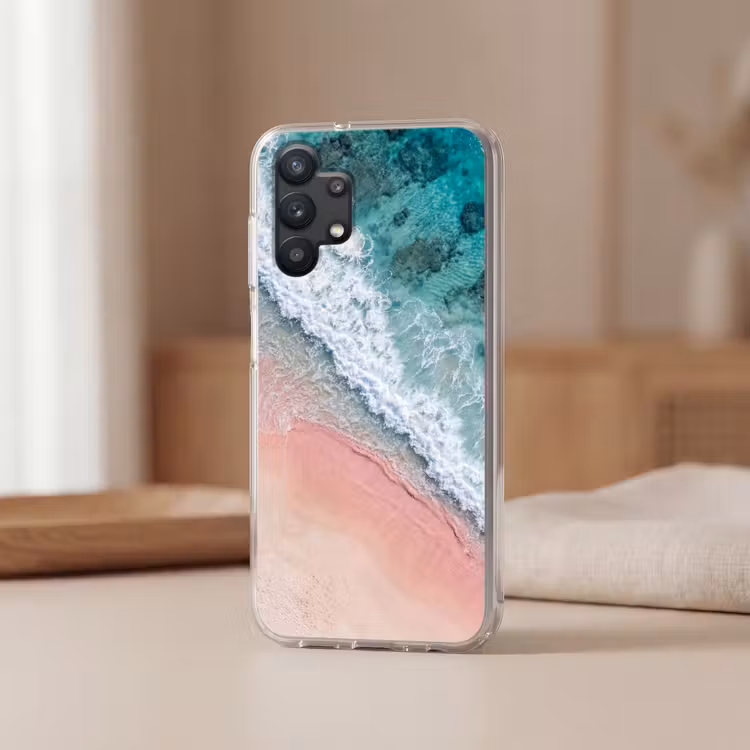 Strand - Oceaan - Golven - Roze Zand - Natuur Telefoonhoesje Samsung Galaxy A32 5G klein -sfeer2