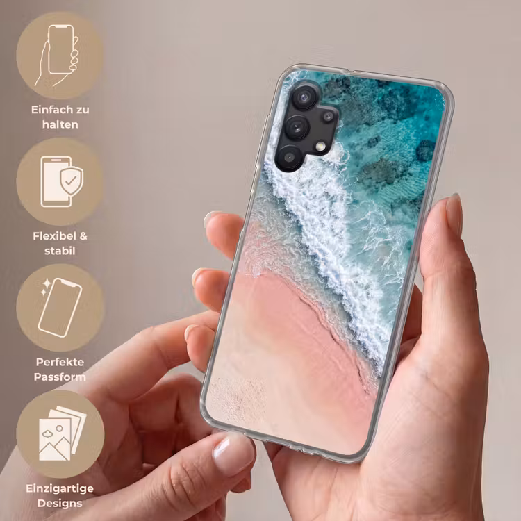 Strand - Oceaan - Golven - Roze Zand - Natuur Telefoonhoesje Samsung Galaxy A32 5G klein -sfeer3_DE