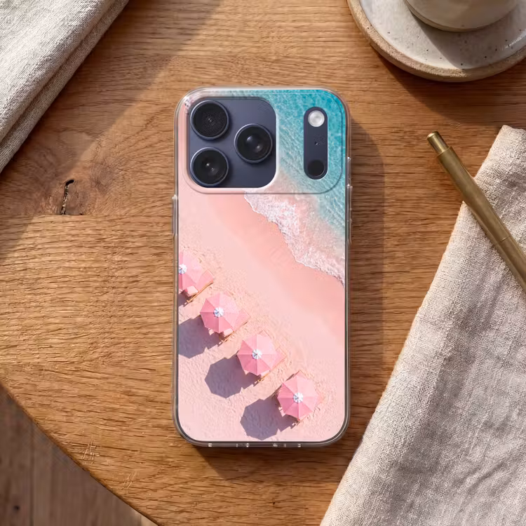 Strand - Roze zand - Zee - Zomer - Natuur Telefoonhoesje iPhone 17 Pro klein -sfeer1