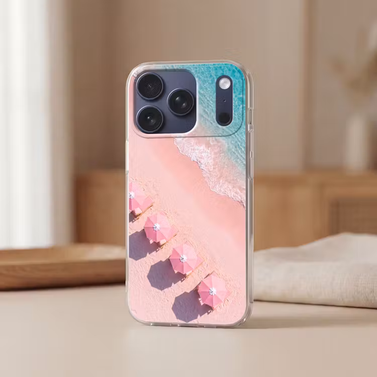Strand - Roze zand - Zee - Zomer - Natuur Telefoonhoesje iPhone 17 Pro klein -sfeer2