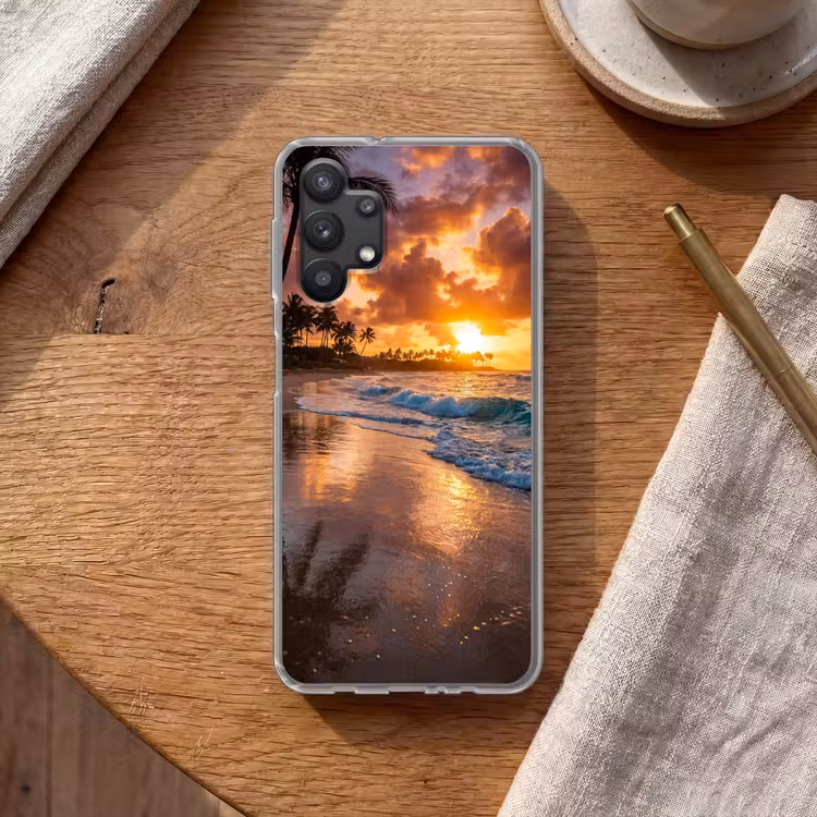 Strand - Zonsopgang - Tropisch - Natuur - Oranje Telefoonhoesje Samsung Galaxy A32 5G klein -sfeer1