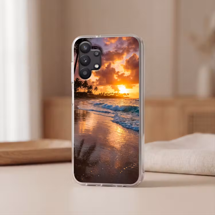 Strand - Zonsopgang - Tropisch - Natuur - Oranje Telefoonhoesje Samsung Galaxy A32 5G klein -sfeer2