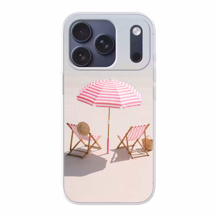 Strand - Parasol - Ligstoel - Zomer - Roze Telefoonhoesje iPhone 17 Pro klein -3d