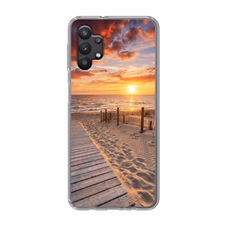 Strand - Zonsondergang - Zee - Natuur - Oranje Telefoonhoesje Samsung Galaxy A32 5G klein -3d