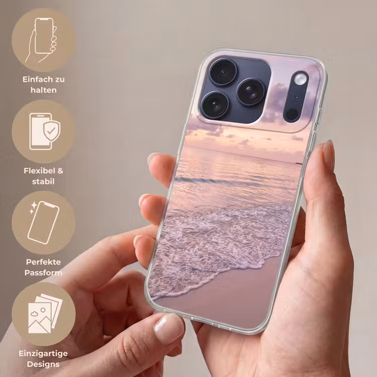 Strand - Zonsondergang - Natuur - Minimalistisch - Roze Telefoonhoesje iPhone 17 Pro klein -sfeer3_DE