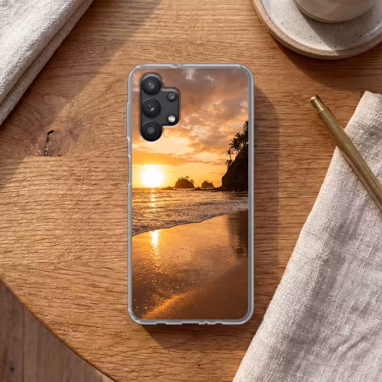 Strand - Zonsondergang - Natuur - Tropisch - Oranje Telefoonhoesje Samsung Galaxy A32 5G klein -sfeer1