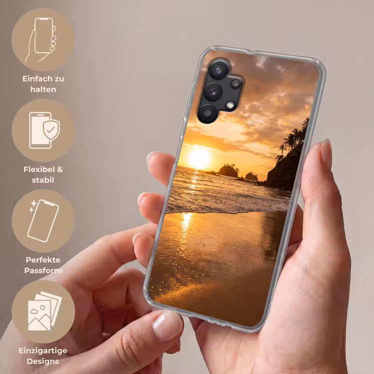 Strand - Zonsondergang - Natuur - Tropisch - Oranje Telefoonhoesje Samsung Galaxy A32 5G klein -sfeer3_DE