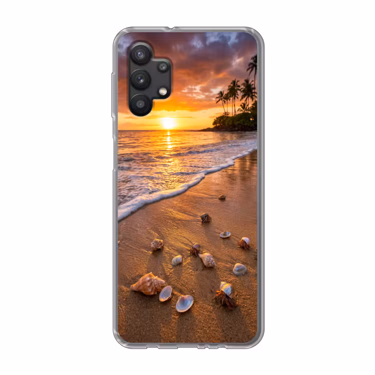 Strand - Zonsondergang - Palmbomen - Natuur - Oranje Telefoonhoesje Samsung Galaxy A32 5G klein -3d