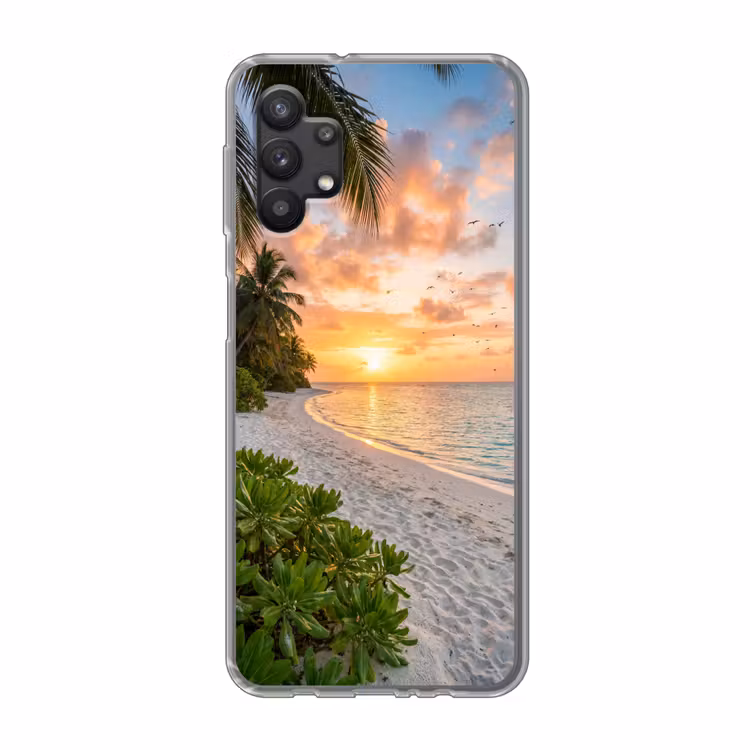 Strand - Zonsondergang - Palmbomen - Tropisch - Natuur Telefoonhoesje Samsung Galaxy A32 5G klein -3d
