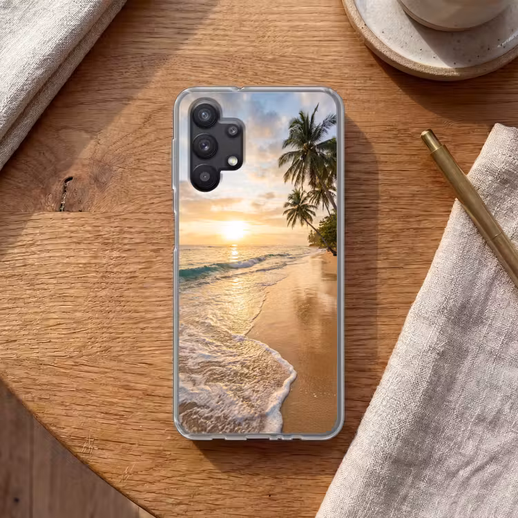 Strand - Zonsondergang - Tropisch - Natuur - Goud Telefoonhoesje Samsung Galaxy A32 5G klein -sfeer1