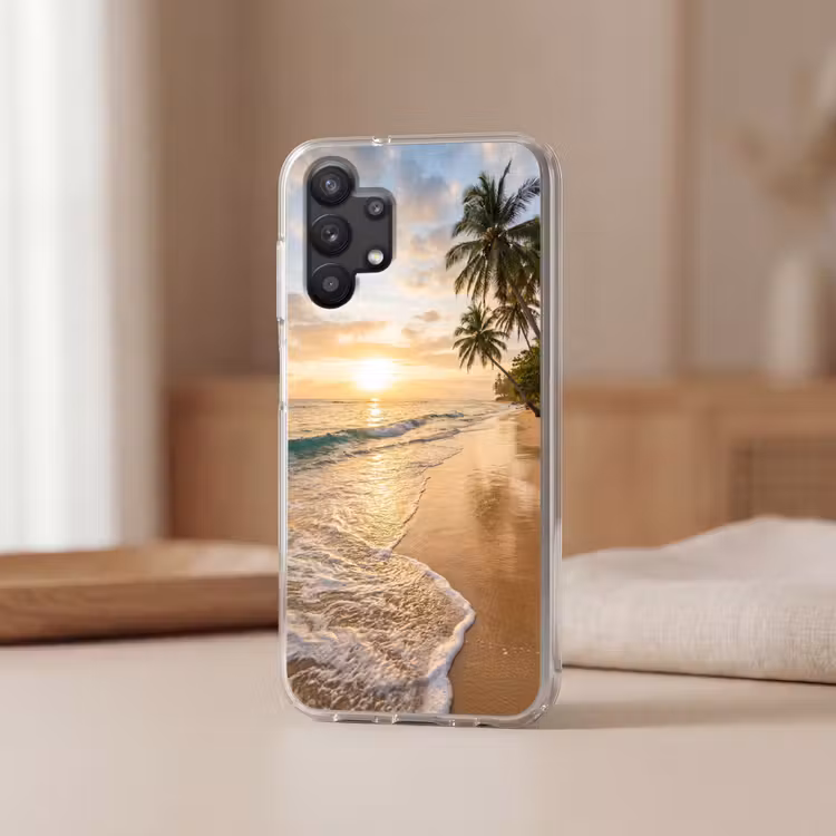 Strand - Zonsondergang - Tropisch - Natuur - Goud Telefoonhoesje Samsung Galaxy A32 5G klein -sfeer2