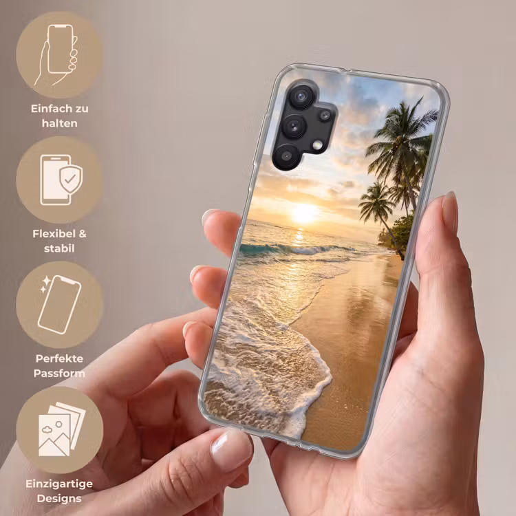 Strand - Zonsondergang - Tropisch - Natuur - Goud Telefoonhoesje Samsung Galaxy A32 5G klein -sfeer3_DE