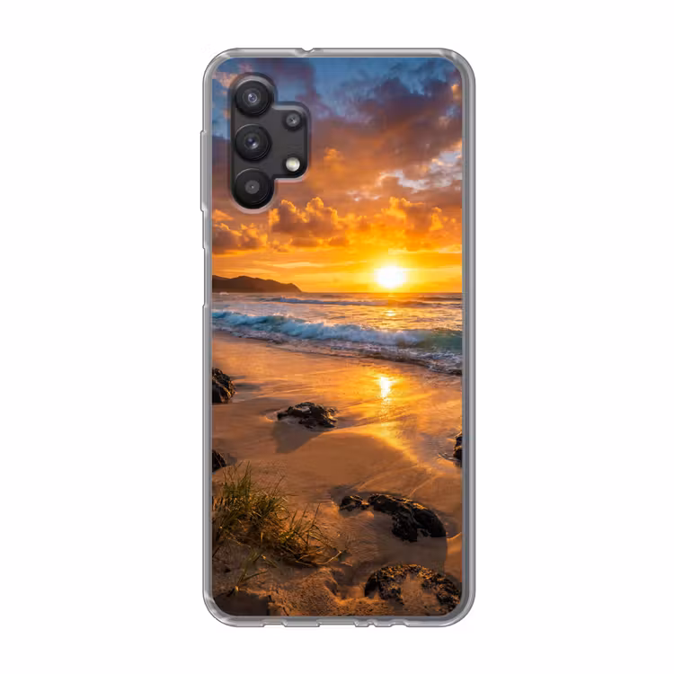 Strand - Zonsondergang - Golven - Natuur - Oranje Telefoonhoesje Samsung Galaxy A32 5G klein -3d