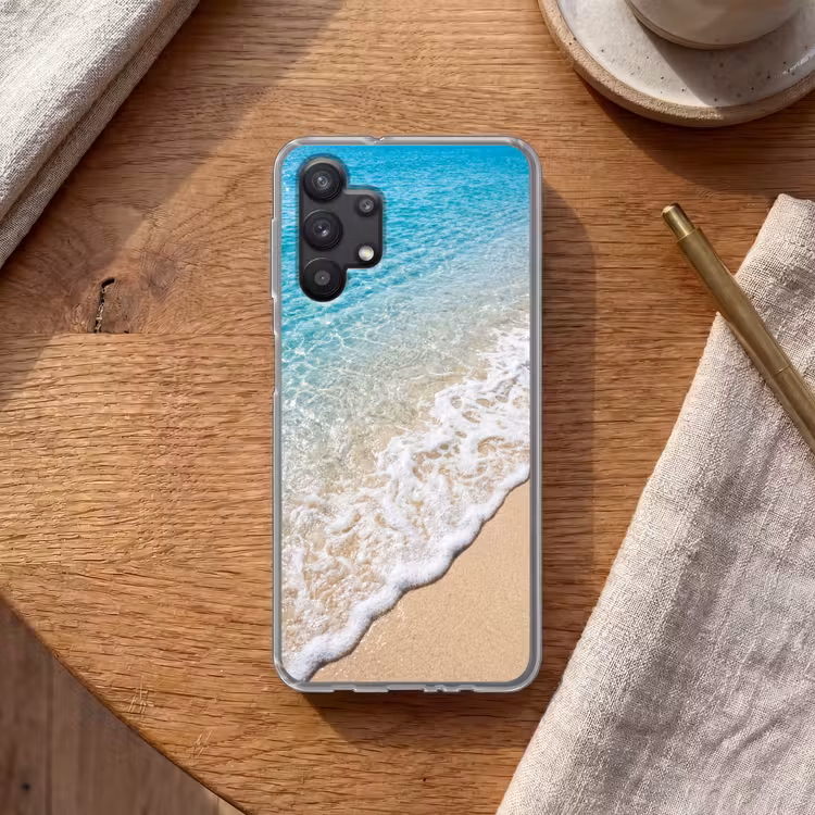 Strand - Water - Natuur - Blauw - Beige Telefoonhoesje Samsung Galaxy A32 5G klein -sfeer1
