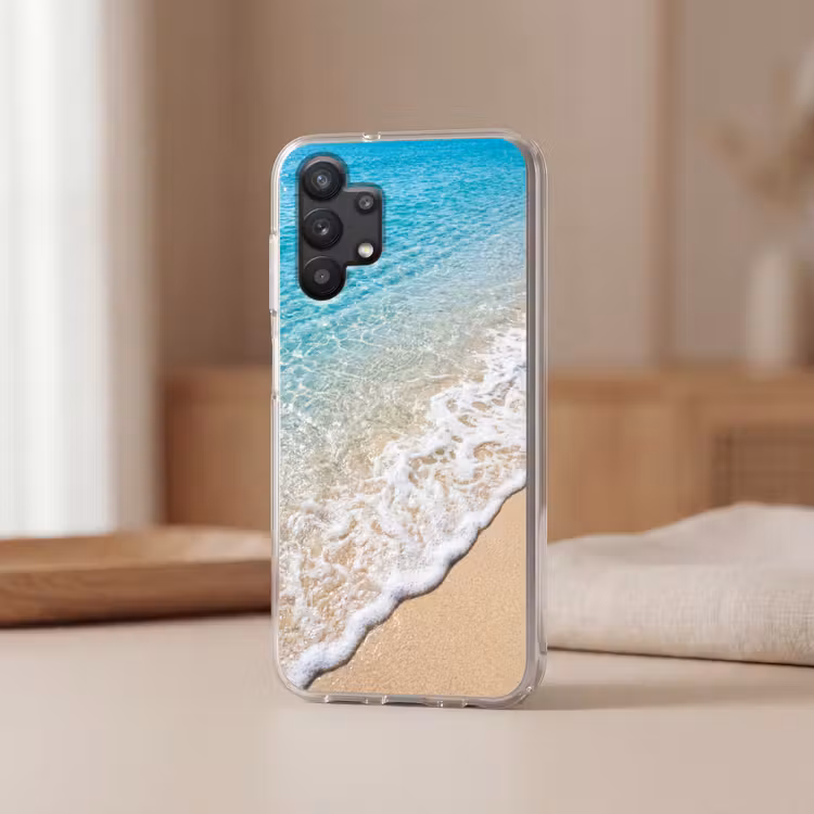 Strand - Water - Natuur - Blauw - Beige Telefoonhoesje Samsung Galaxy A32 5G klein -sfeer2