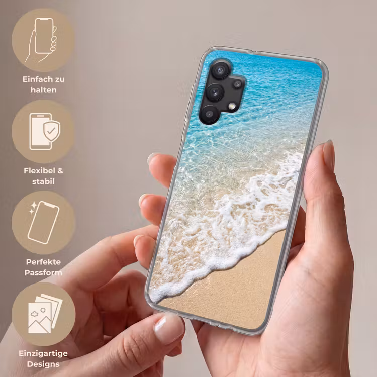 Strand - Water - Natuur - Blauw - Beige Telefoonhoesje Samsung Galaxy A32 5G klein -sfeer3_DE
