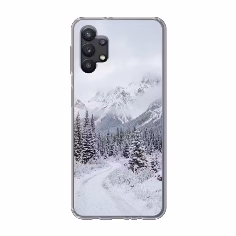 Weg - Bergen - Sneeuw - Naaldbos - Avontuurlijk Telefoonhoesje Samsung Galaxy A32 5G klein -3d