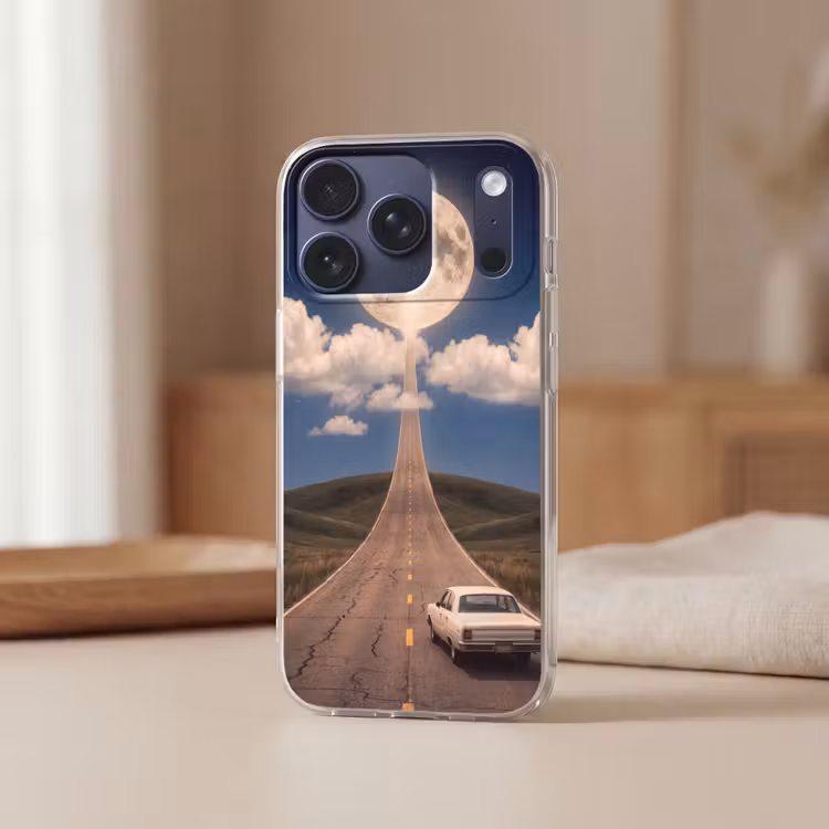 Handyhülle - Straße – Mond – Nacht - Weg - Maan - Nacht Telefoonhoesje iPhone 17 Pro klein