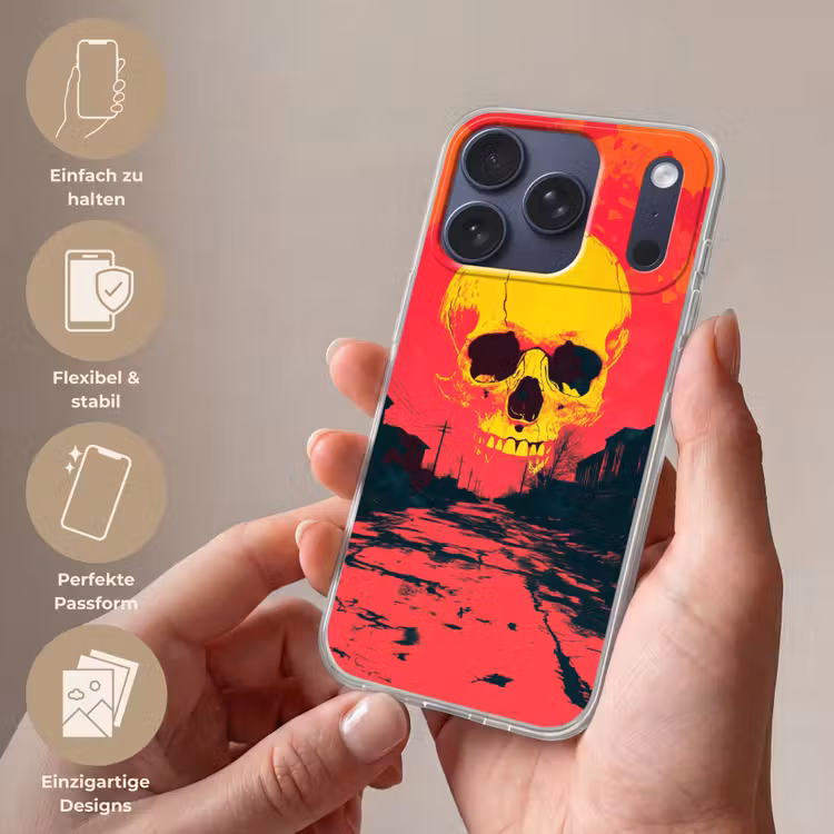 Straat - Verlaten - Schedel - Geel Telefoonhoesje iPhone 17 Pro klein -sfeer3_DE