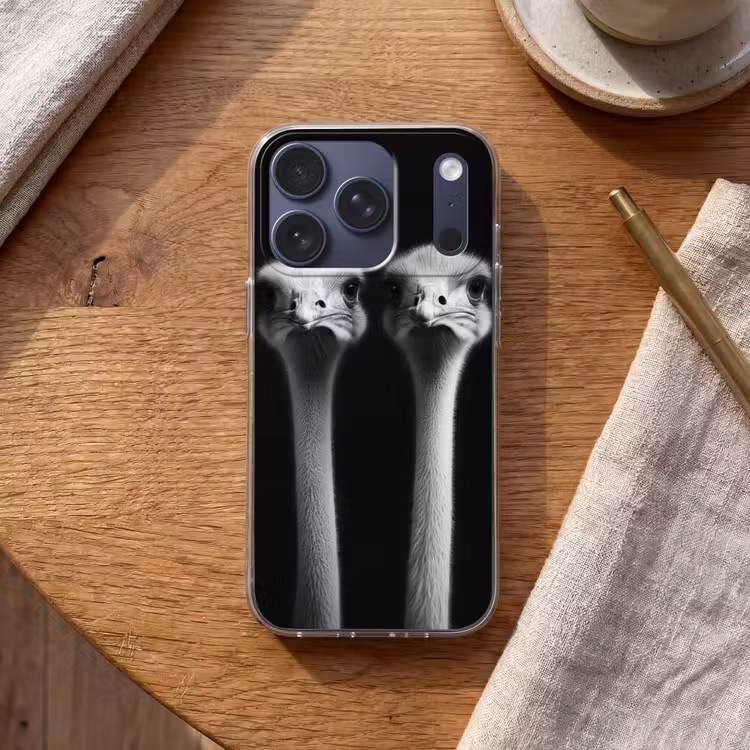 Struisvogels - Halzen - Zwart - Minimalistisch Telefoonhoesje iPhone 17 Pro klein -sfeer1