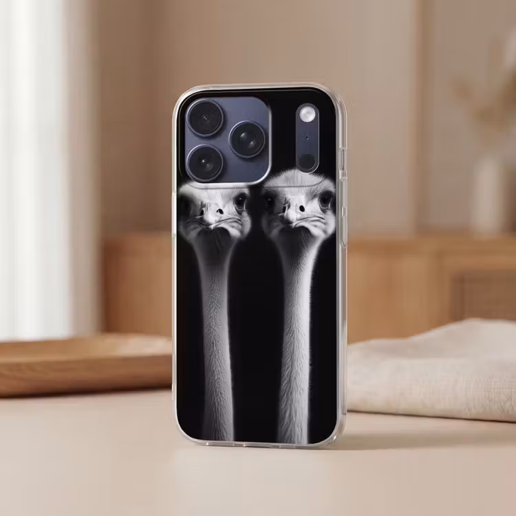 Struisvogels - Halzen - Zwart - Minimalistisch Telefoonhoesje iPhone 17 Pro klein -sfeer2