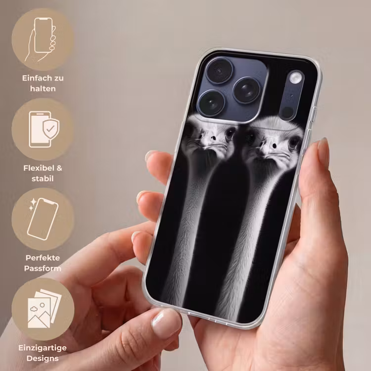 Struisvogels - Halzen - Zwart - Minimalistisch Telefoonhoesje iPhone 17 Pro klein -sfeer3_DE