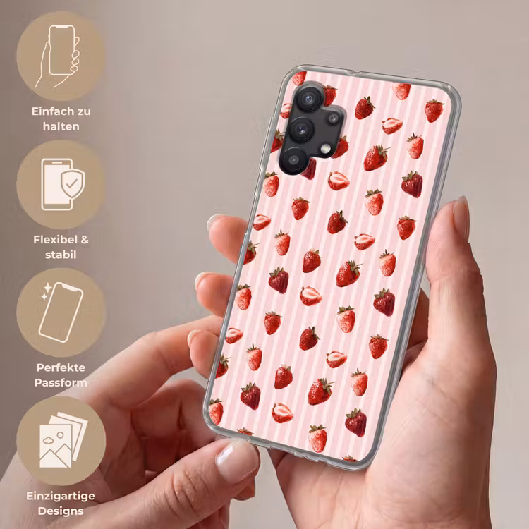 Strepen - Aardbei - Roze Telefoonhoesje Samsung Galaxy A32 5G klein 346 -sfeer3_DE
