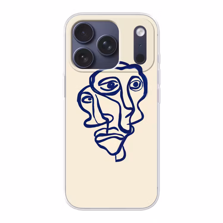 Lijntekening - Overlappende gezichten - Donkerblauw Telefoonhoesje iPhone 17 Pro klein -3d
