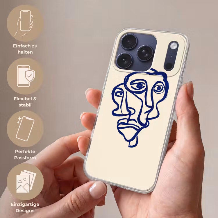 Lijntekening - Overlappende gezichten - Donkerblauw Telefoonhoesje iPhone 17 Pro klein -sfeer3_DE